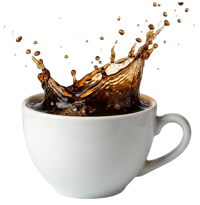 Tasse aus der Kaffee spritzt